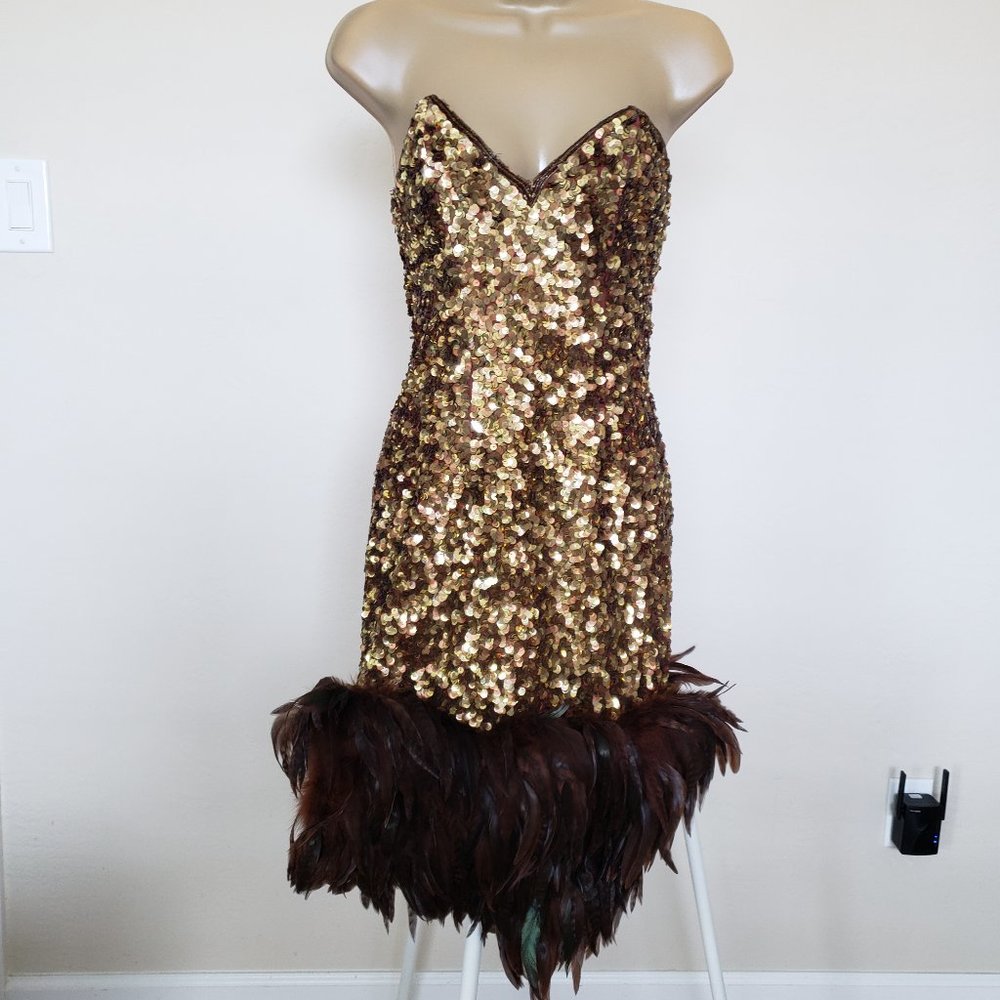 Lillie Rubin Sequins and Feathers Evening Dress